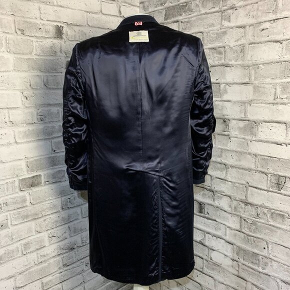 Aquascutum London Vintage 90s Cashmere Wool Overcoat Medium Navy Trench Coat - Picture 8 of 16